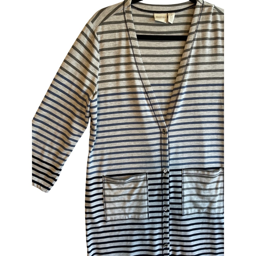 zenergy by Chico's Striped Knit Petite Button Front Cardigan 3/4 Sleeve‎ Dress 2